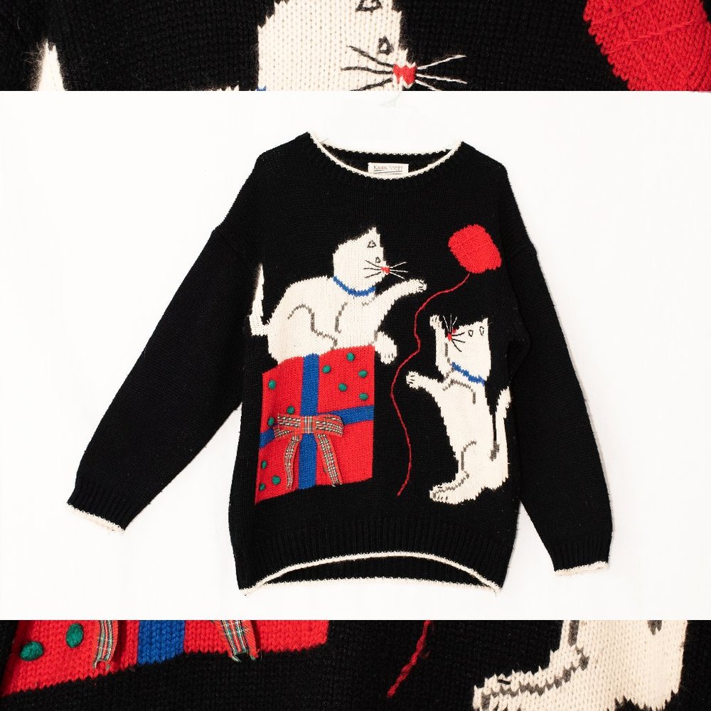 Vintage 80s Karen Scott Kittens Playing Comfortable Adorable Kidcore Sweater